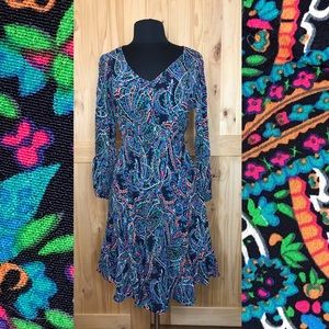 Anthropologie Maeve neon paisley v neck dress